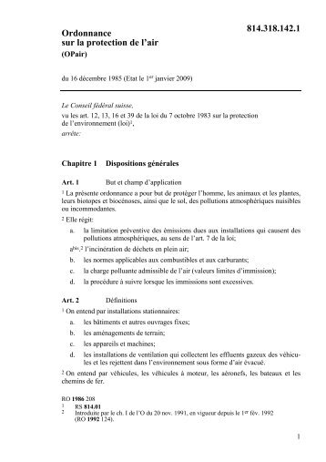 Ordonnance sur la protection de l'air 814.318.142.1 - Rolle