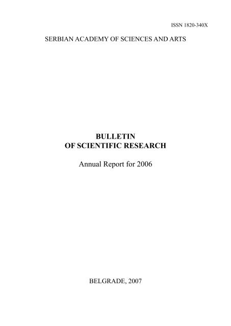 BULLETIN OF SCIENTIFIC RESEARCH Annual Report for 2006