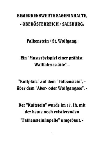 BEMERKENSWERTE SAGENINHALTE AUS OBERÖSTERREICH UND SALZBURG: