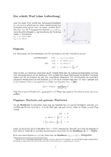 Der schiefe Wurf (ohne Luftreibung) - Psiquadrat.de