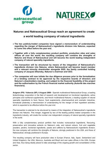 Naturex and Natraceutical Group reach an agreement to create a ...