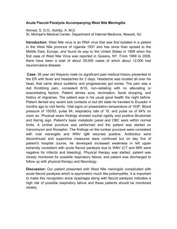 Acute Flaccid Paralysis Accompanying West Nile Meningitis Ahmed ...