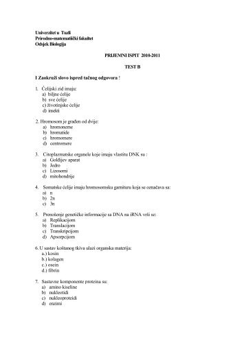 prijemni test biolog.. - PMF - Univerzitet u Tuzli