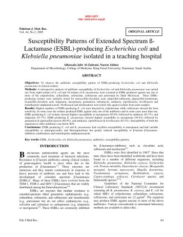 (ESBL)-producing Escherichia coli and Klebsiella pneumoniae ...