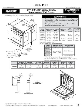 Dacor Mors130s Quick Specs