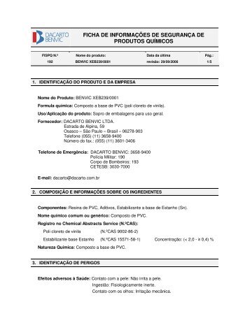 ficha de informaÃ§Ãµes de seguranÃ§a de produtos ... - Solvay Plastics