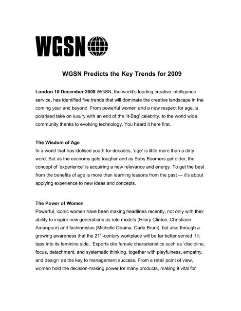 WGSN Predicts the Key Trends for 2009 - WGSN.com
