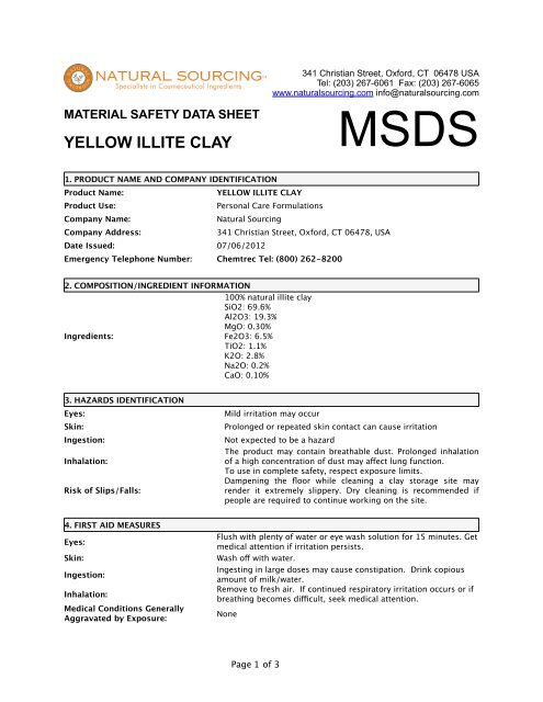 (MSDS) Yellow Illite Clay - Natural Sourcing, LLC