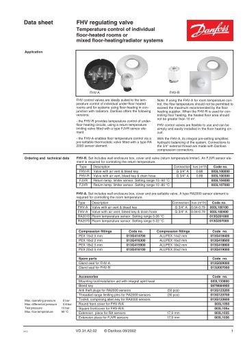 Data sheet FHV regulating valve - Danfoss