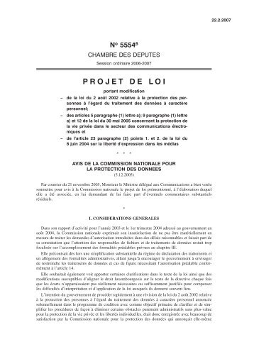 PROJET DE LOI - Commission nationale pour la protection des ...