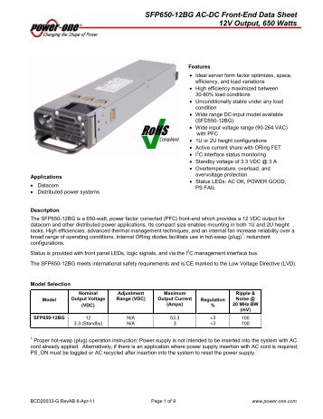 SFP650-12BG AC-DC Front-End Data Sheet 12V ... - Power-One