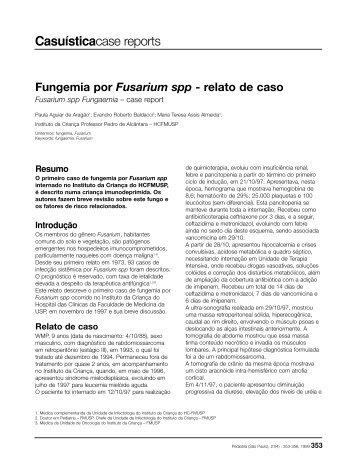 Fungemia por Fusarium spp - Pediatria (SÃ£o Paulo) - USP