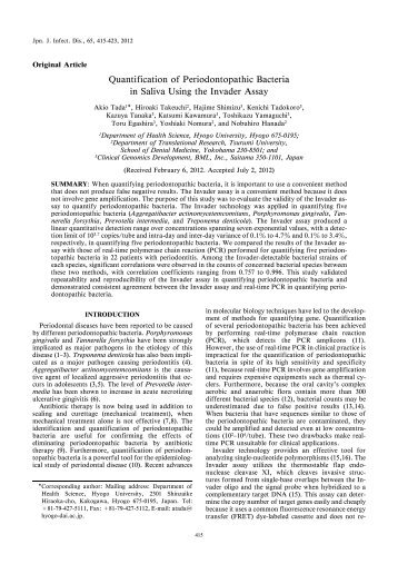 Quantification of Periodontopathic Bacteria in Saliva Using the ...