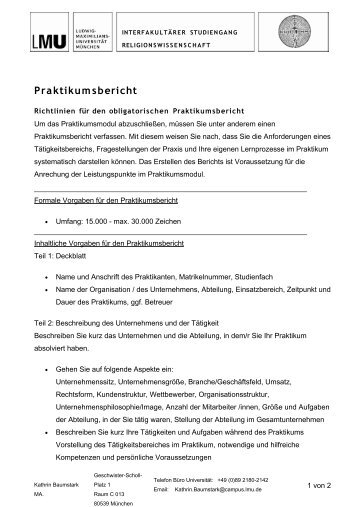 Praktikumsbericht - Religionswissenschaft