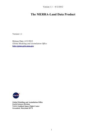 The MERRA-Land Data Product - NASA Global Modeling and ...