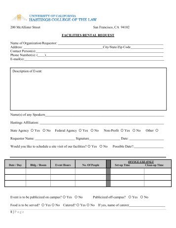UC Hastings Facilities Rental Request Form - Hastings College of ...
