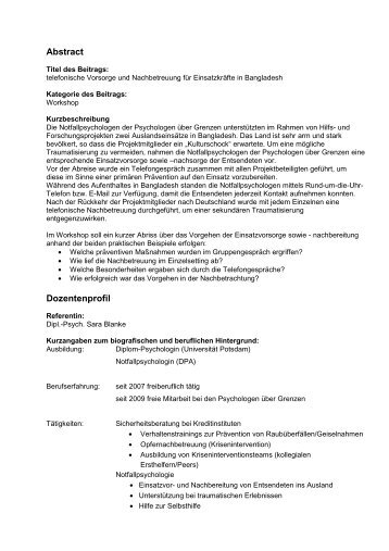 Abstract und Dozentenprofil Sara Blanke - BDP - Sektion Klinische ...