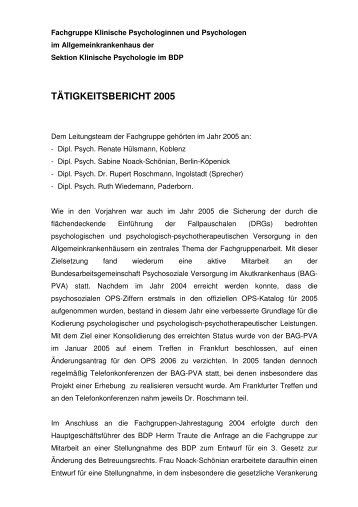 TÄTIGKEITSBERICHT 2005 - BDP - Sektion Klinische Psychologie