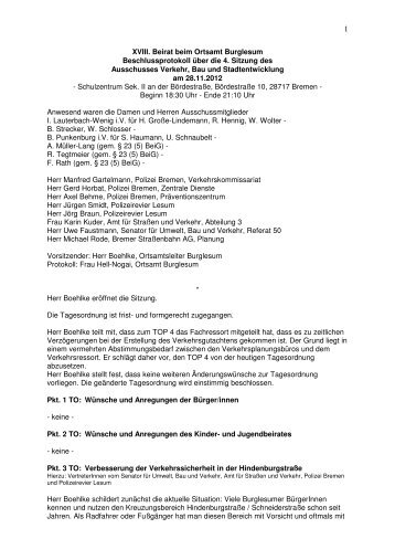 Protokoll vom 28.11.2012 - Ortsamt Burglesum - Bremen