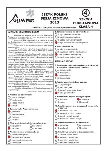 OLIMPUS Sesja zimowa 2013 - JÃ„Â™zyk polski, kl. 4 SzkoÃ…Â‚a podstawowa