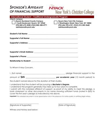 Undergraduate Financial Affidavit of Support and ... - Nyack College