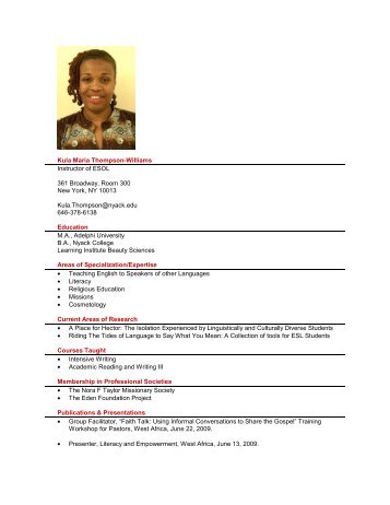 Kula Maria Thompson-Williams Instructor of ESOL ... - Nyack College