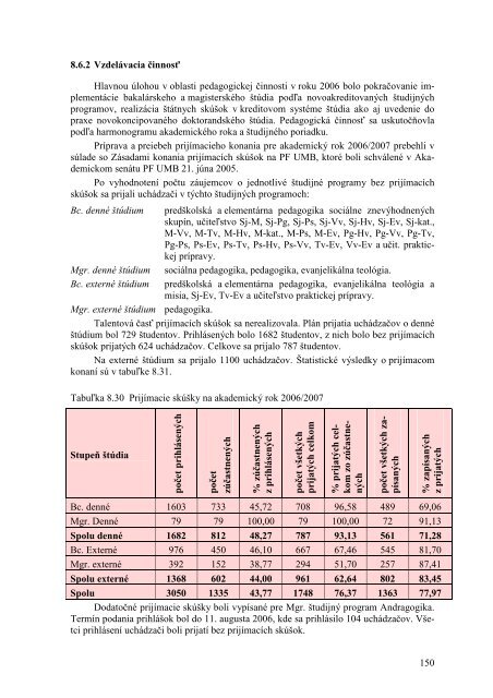 VÃƒÂ½roÃ„ÂnÃƒÂ¡ sprÃƒÂ¡va o Ã„Âinnosti UMB za rok 2006 - Univerzita Mateja Bela