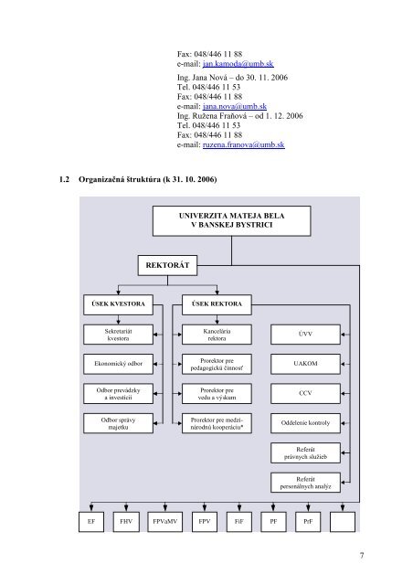 VÃƒÂ½roÃ„ÂnÃƒÂ¡ sprÃƒÂ¡va o Ã„Âinnosti UMB za rok 2006 - Univerzita Mateja Bela