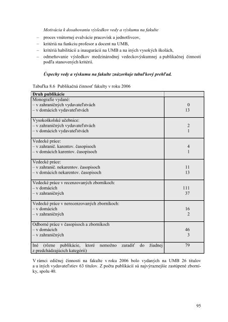 VÃƒÂ½roÃ„ÂnÃƒÂ¡ sprÃƒÂ¡va o Ã„Âinnosti UMB za rok 2006 - Univerzita Mateja Bela