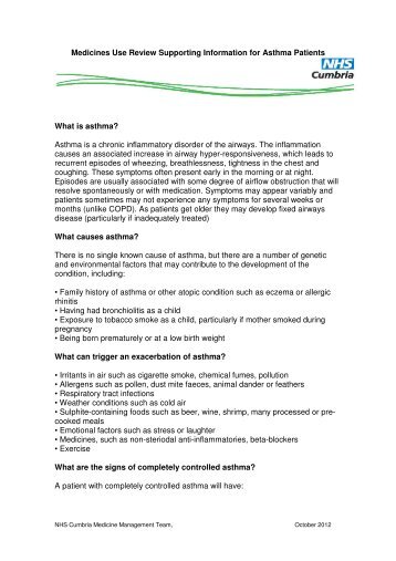 Medicines Use Review Supporting Information for ... - NHS Cumbria