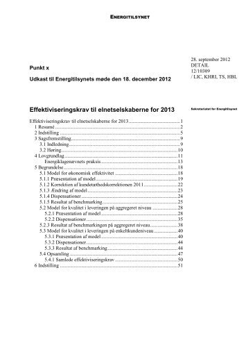 Effektiviseringskrav til elnetselskaberne for 2013 - Energitilsynet