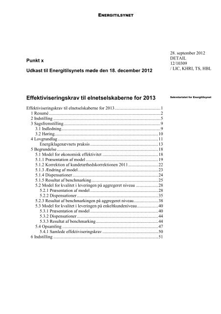 Effektiviseringskrav til elnetselskaberne for 2013 - Energitilsynet