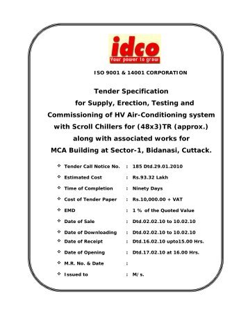 Tender Specification for Supply, Erection, Testing and ... - IDCO