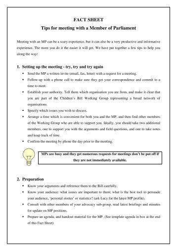 FACT SHEET Tips for meeting with a Member of Parliament