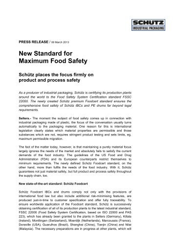 New Standard for Maximum Food Safety - Schutz GmbH & Co. KGaA