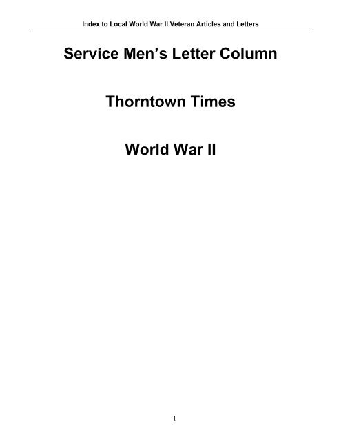 Service Men's Letter Column Thorntown Times World War II Index