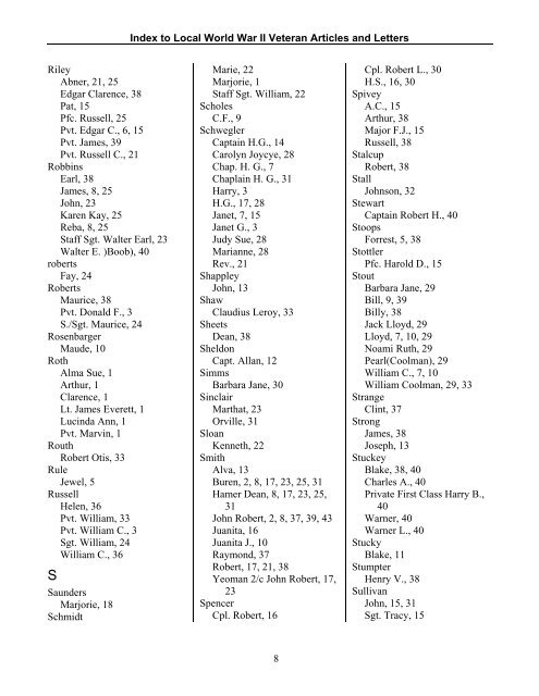 Service Men's Letter Column Thorntown Times World War II Index