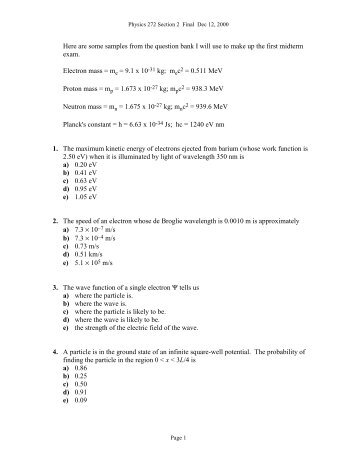 Samples from the bank of possible exam questions for chapters 33 ...