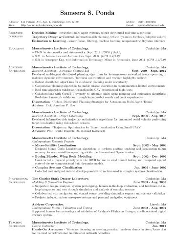 Resume - Aerospace Controls Laboratory - MIT