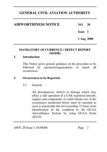 AWN 20: Mandatory Occurrence/Defect Report(MODR)