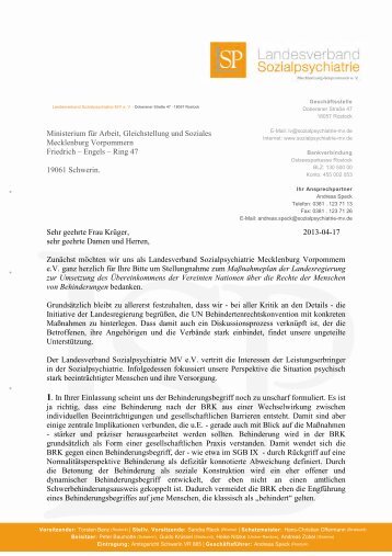 Stellungsnahme zur Inklusion - Sozialpsychiatrie Mecklenburg ...