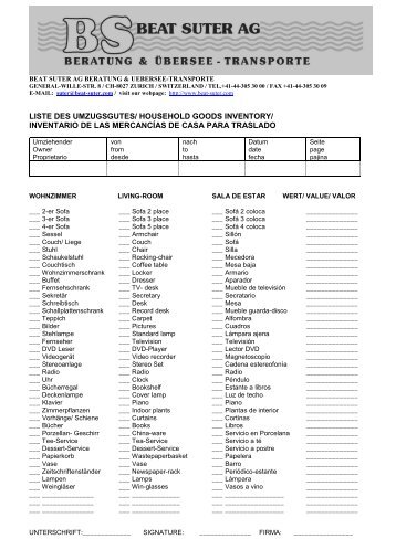 Liste des Umzugsgutes auf Spanisch 2006 - Beat Suter AG