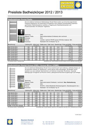 Badheizkörper Runtal Versus - Baumann Enertech