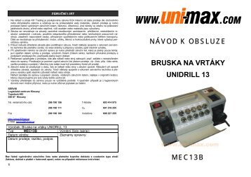 nÃ¡vod k obsluze bruska na vrtÃ¡ky unidrill 13 mec13b - Uni-max.cz