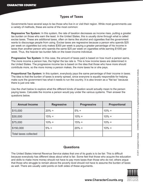 Types of Taxes Questions - Character Counts