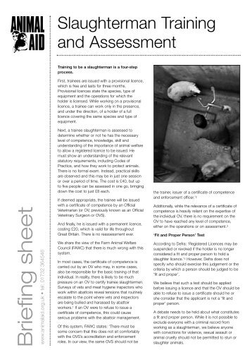 Briefing sheet on slaughtermen training and assessment - Animal Aid