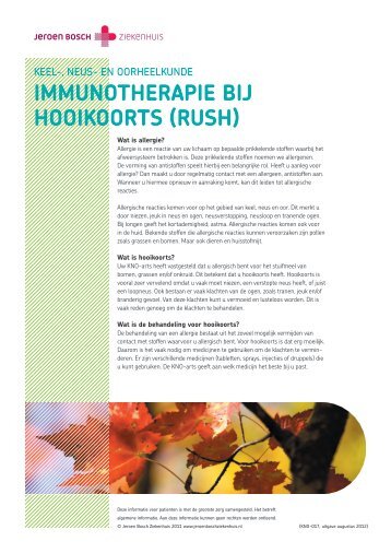 ImmunotherapIe bIj hooIkoorts (rush) - Jeroen Bosch Ziekenhuis