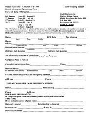 Health History and Examination Form Dates of Camp Attendance