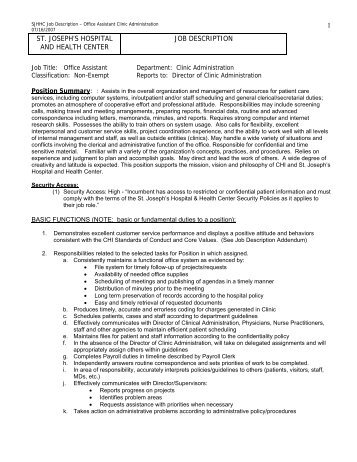 1 st. joseph's hospital and health center job description