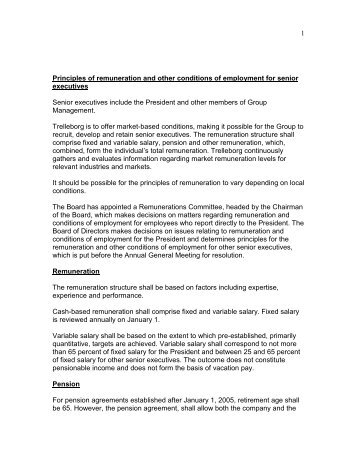 Principles of remuneration and other conditions of ... - Trelleborg
